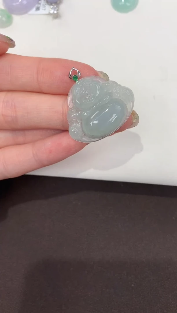 颈饰18K金镶嵌翡翠天然缅甸A货翡翠