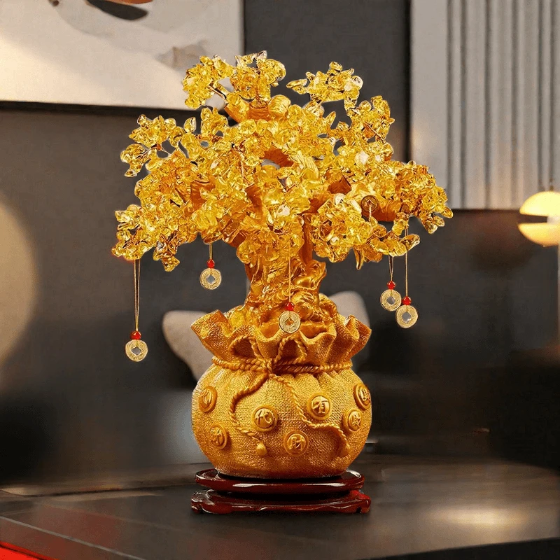 新客厅玄关水晶招米树发财树摆件家居办公室酒柜开业礼品装饰品