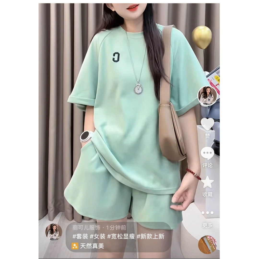 2025新款夏装短袖套装减龄休闲时尚运动短裤韩版两件套女DYY2813