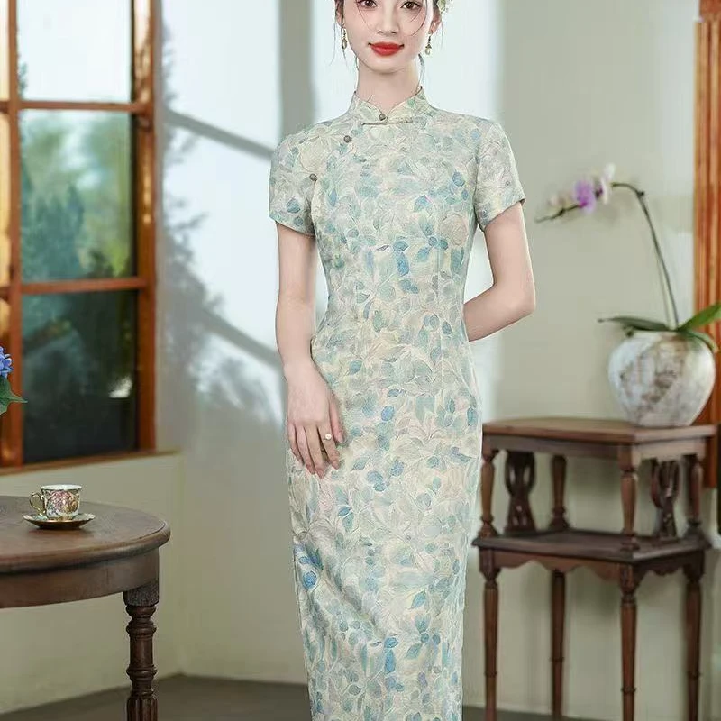 晚遇 日常气质碎花减龄传统衣长120旗袍