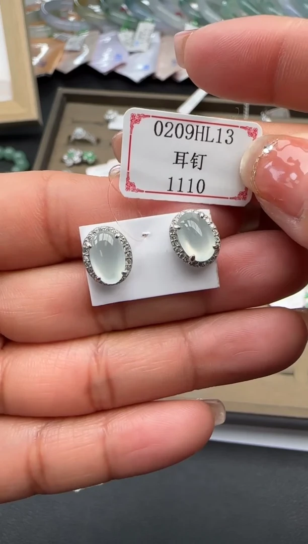【闪购商品】翡翠耳饰银S925镶嵌0209HL13