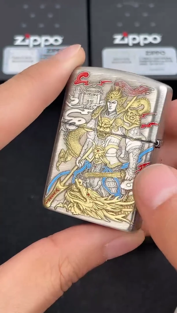 铜zippo熏银鎏金赵云