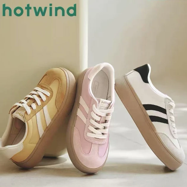 【热风商场专柜同款】7折起2025年秋季新款女士撞色软底百搭德训鞋