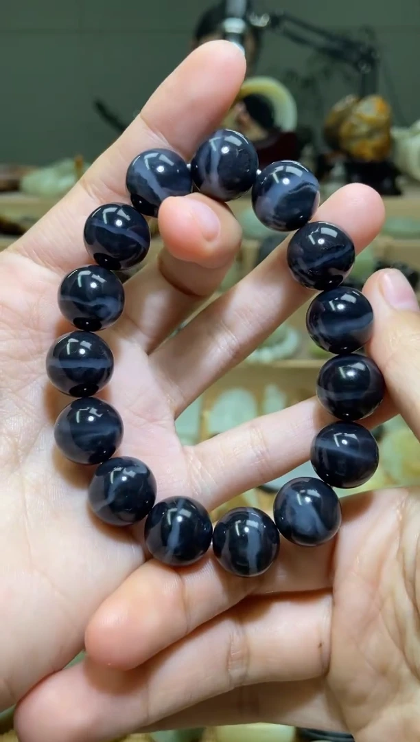 未镶嵌手串和田玉新疆和田玉青花圆珠手串 卡14
