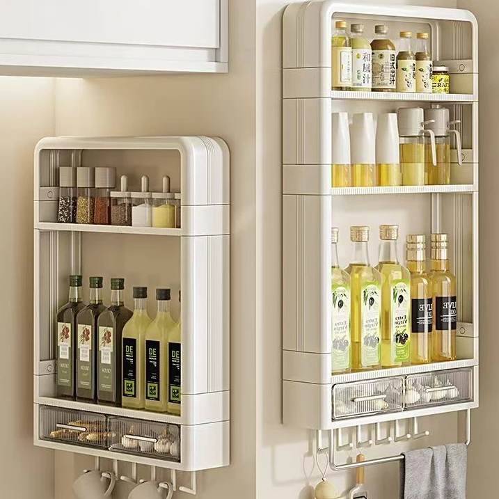 免打孔调料置物架免打孔壁挂式家用多功能多层油盐酱醋调味罐收纳