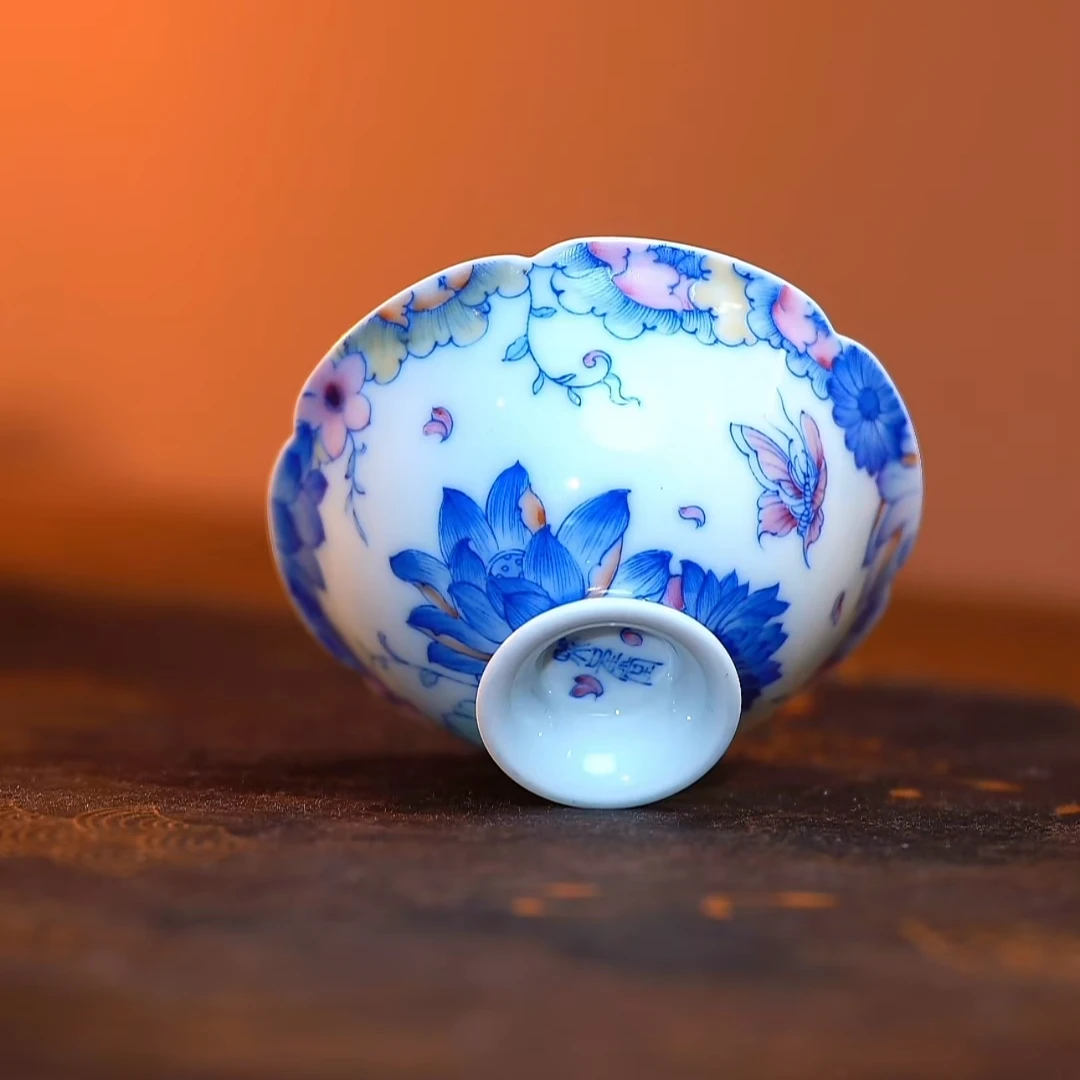 【熙呈堂】青花斗彩蝶恋花高足杯