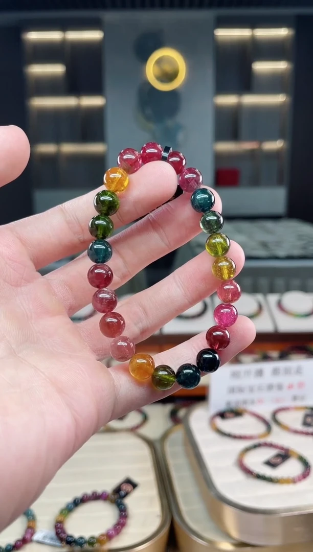 未镶嵌冰透体老矿碧玺彩虹单圈手串8mm+碧玺多样性发一条xion