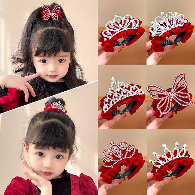 【儿童】新年皇冠头饰丸子头发扣女公主发饰过年小女孩高马尾马尾