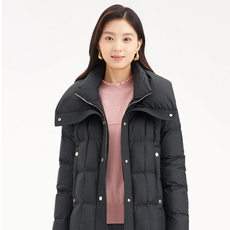 KL三防90绒女黑色短款羽绒服加厚百搭翻领运动休闲