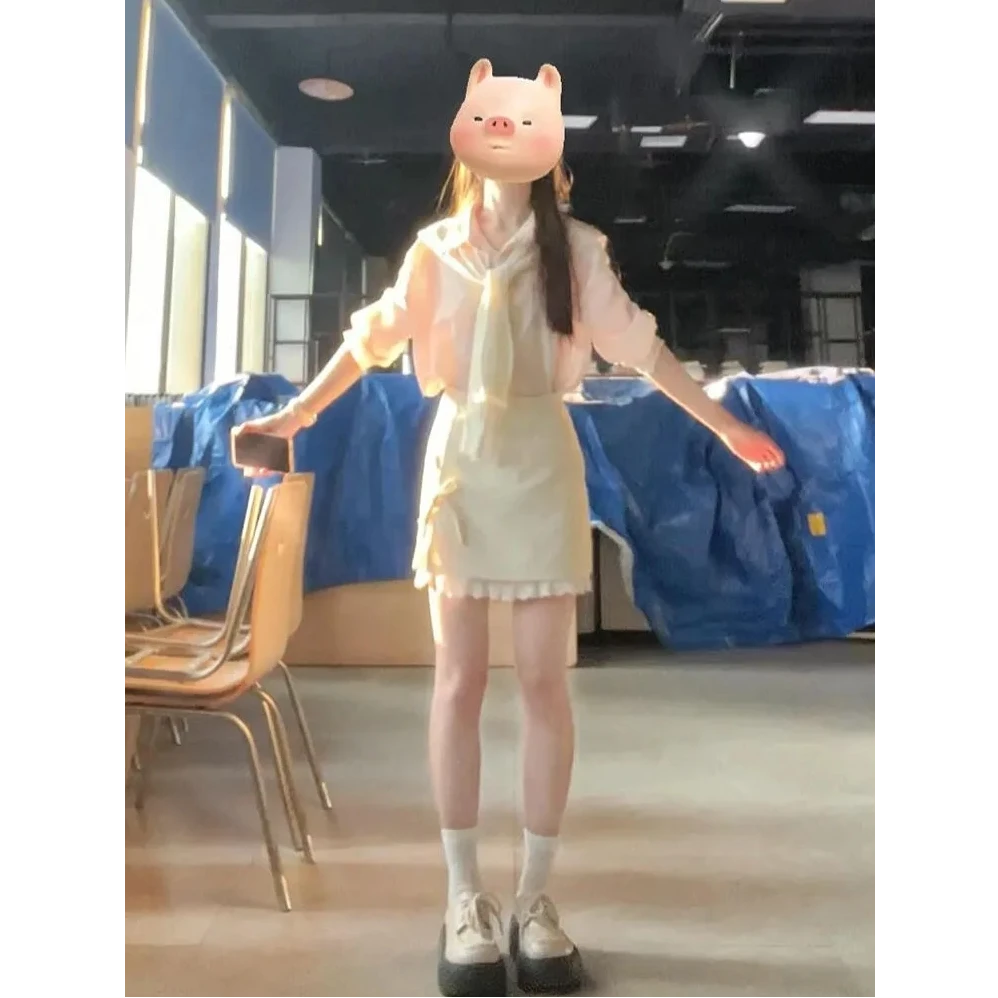 韩系穿搭显瘦套装裙早秋新款长袖叠穿披肩衬衫+包臀短裙套装女