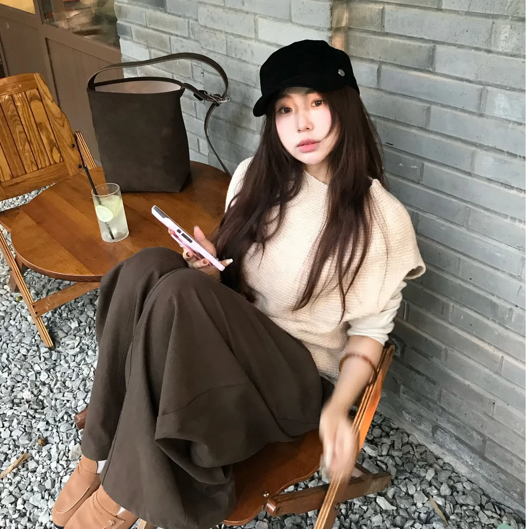 韩版复古气质百搭休闲打底衫长袖时尚宽松慵懒马甲宽松阔腿裤子潮