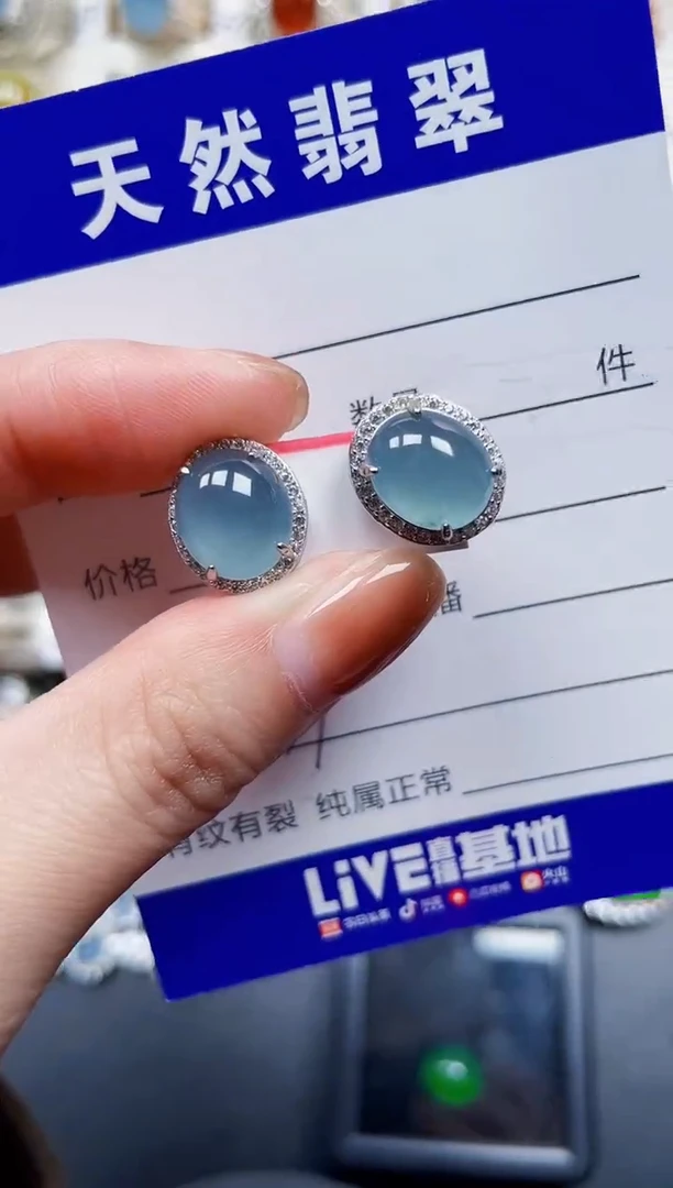 银S925镶嵌翡翠耳饰737