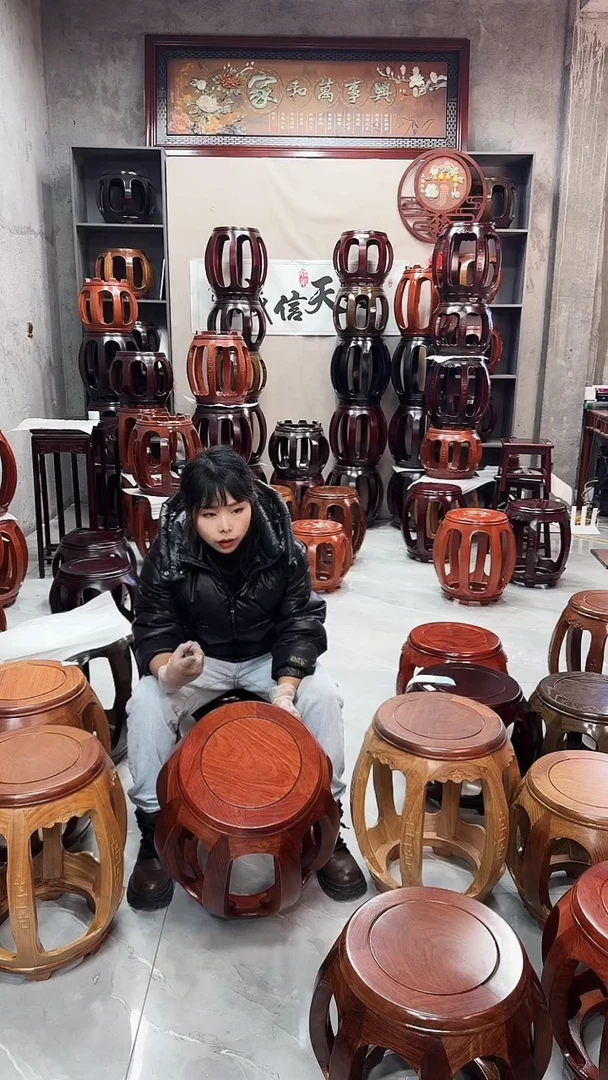 【闪购商品】花梨木类家具花梨木花梨色大号鼓凳一对