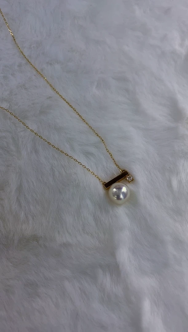 18K金镶嵌akoya平衡木款吊坠海水珍珠8.5-9mm