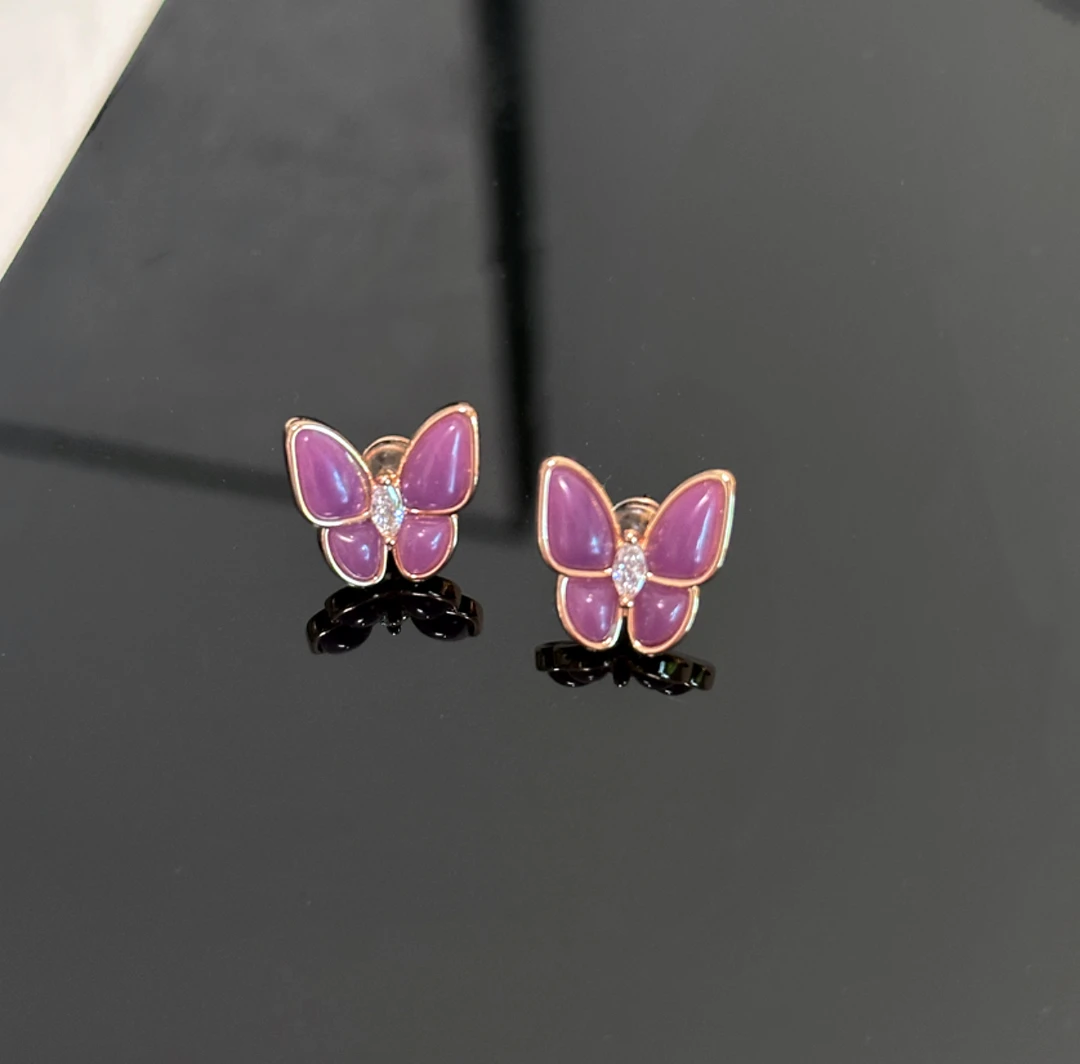 铜合金耳饰 精致百搭紫色蝴蝶耳钉PV34