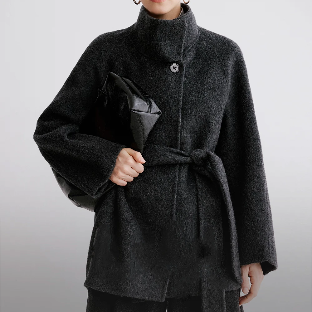 #羊驼绒#小个子中长款呢子外套法式气质双面羊绒大衣