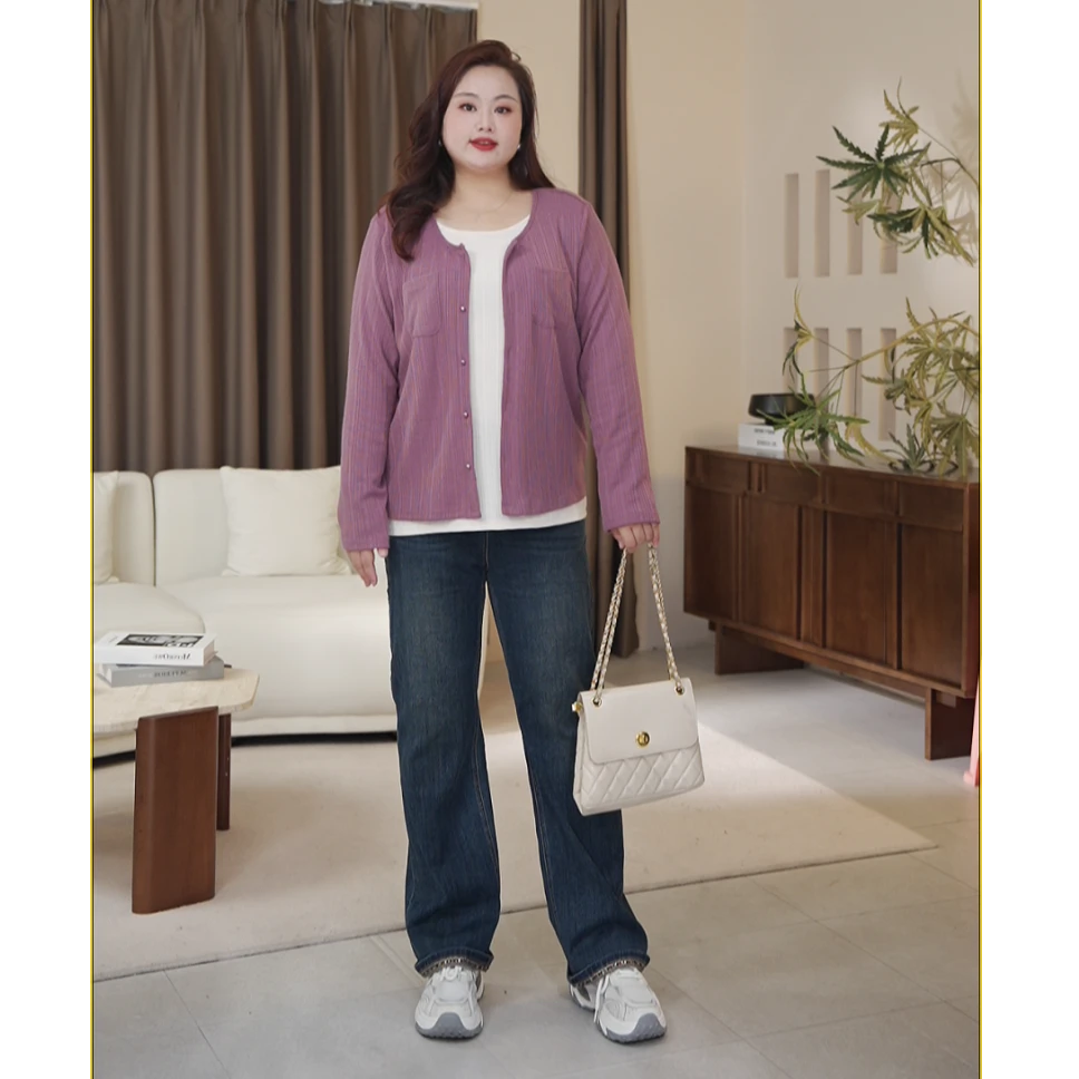 【胖霜霜现货牛仔裤】PMM82164早秋新款裤脚编织亮片大码女装牛仔裤