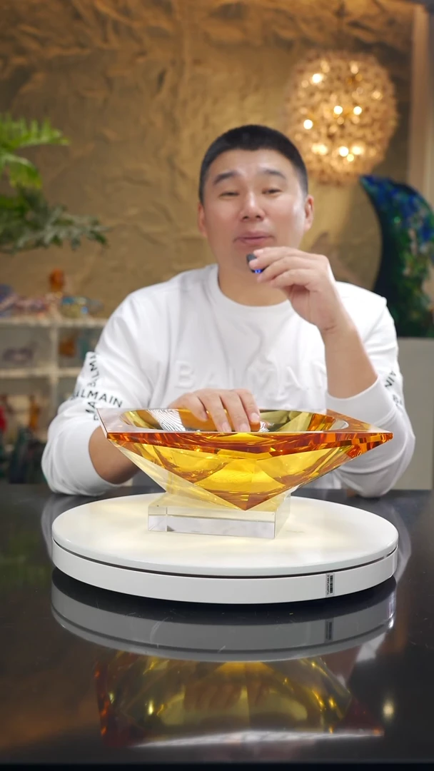 手工艺品琉璃琥珀色切面四方果盘