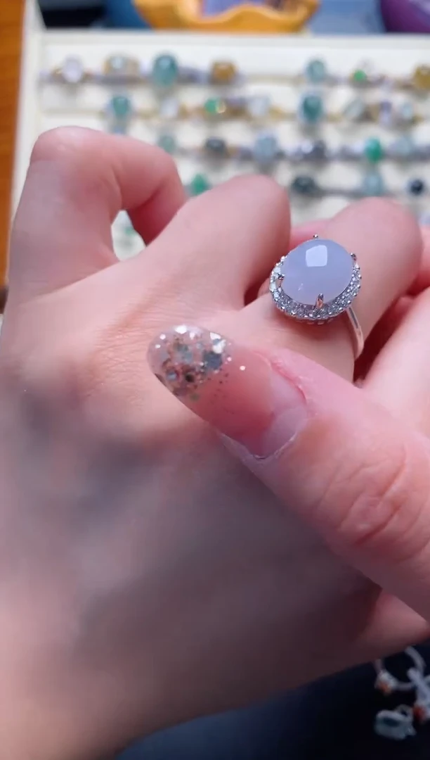 银S925镶嵌戒指翡翠222222+4