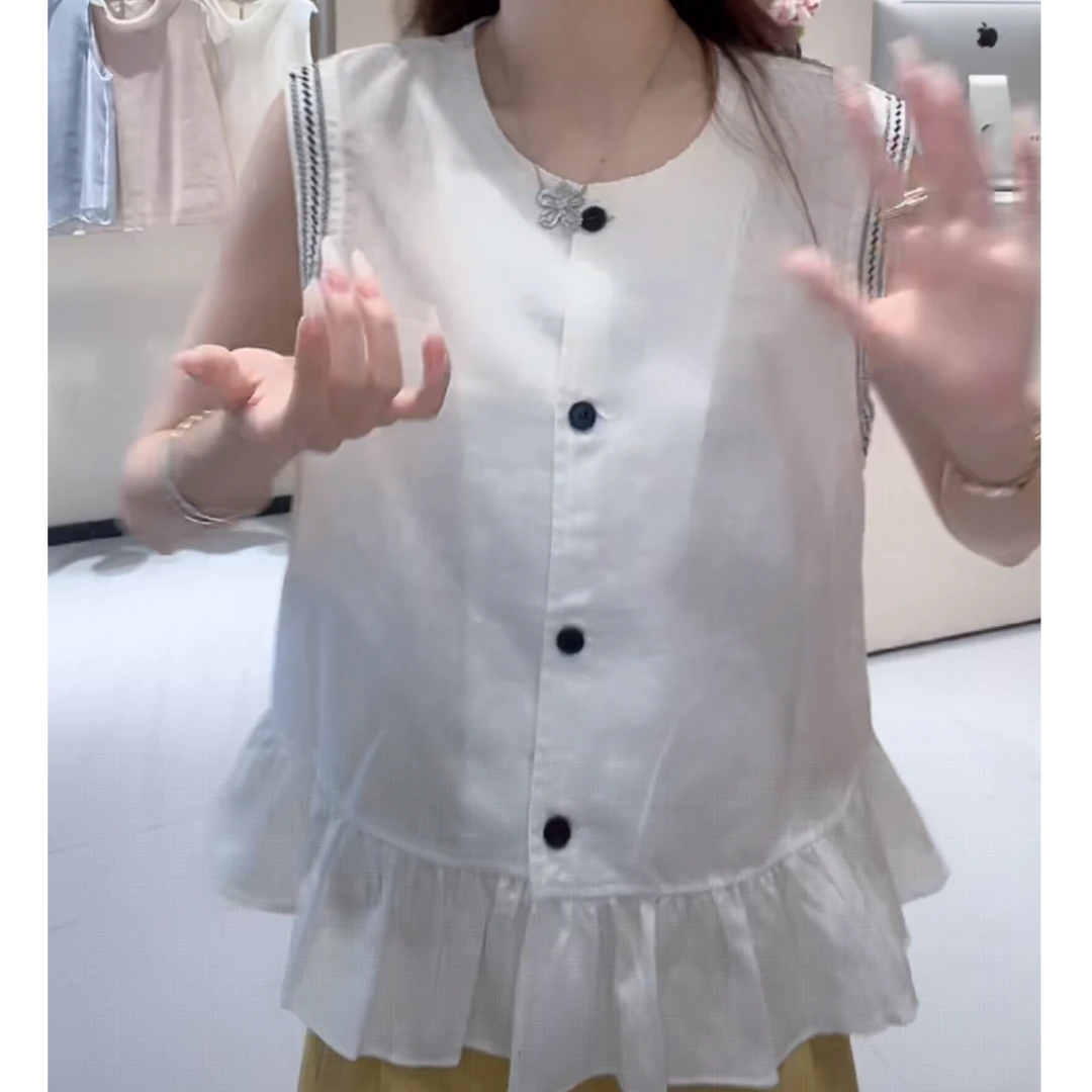 设计感小香风气质单排扣无袖马甲女夏季2025新款百搭时尚撞色上衣