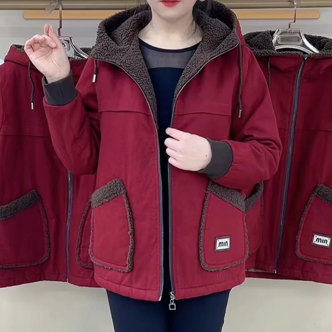 《专柜品质》冬季新款时尚休闲气质百搭加绒加厚妈妈装保暖棉衣外套