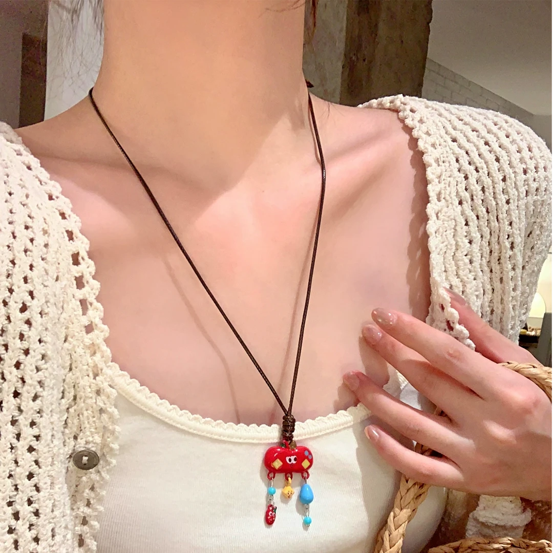 芒果饰品 非金属布艺项链 夏日多巴胺苹果项链女气质百搭锁骨链