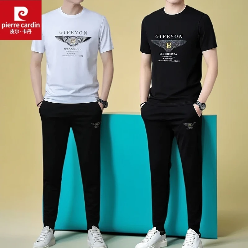 皮尔卡丹夏季男士时尚休闲运动套装 薄款速干透气圆领潮流两件套