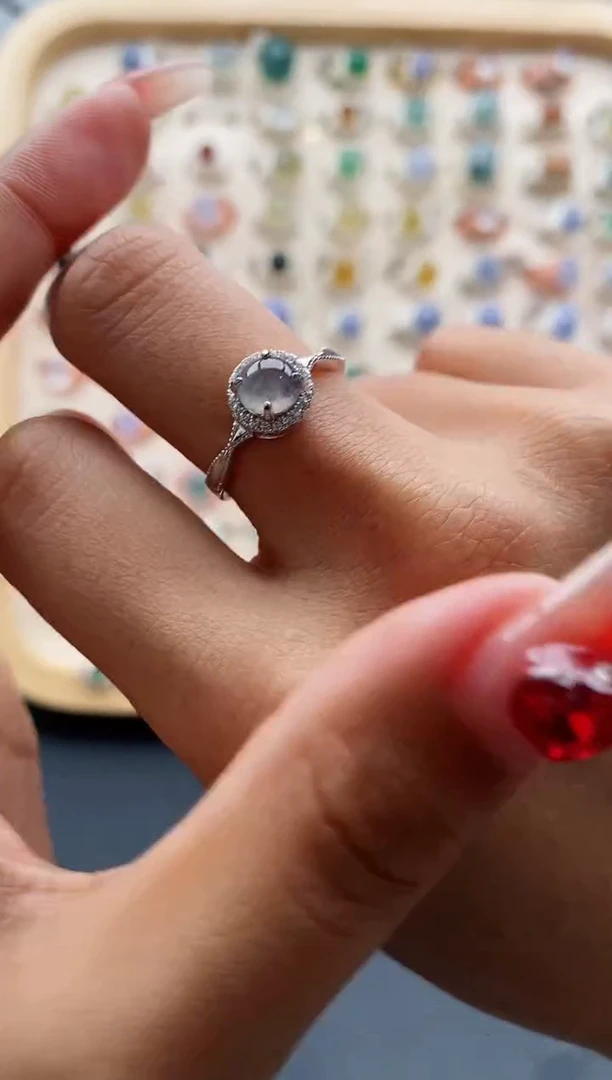 【闪购商品】翡翠戒指银S925镶嵌缅甸天然A货翡翠222 1-8