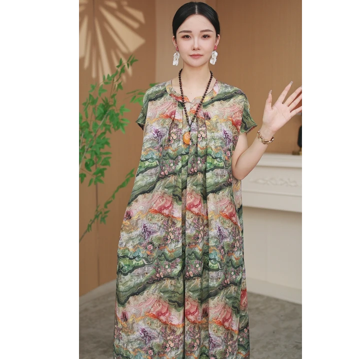 【桃子 五彩斑斓 有袖】·女装碎花裙瘦连衣裙气质长裙有袖2536v-1