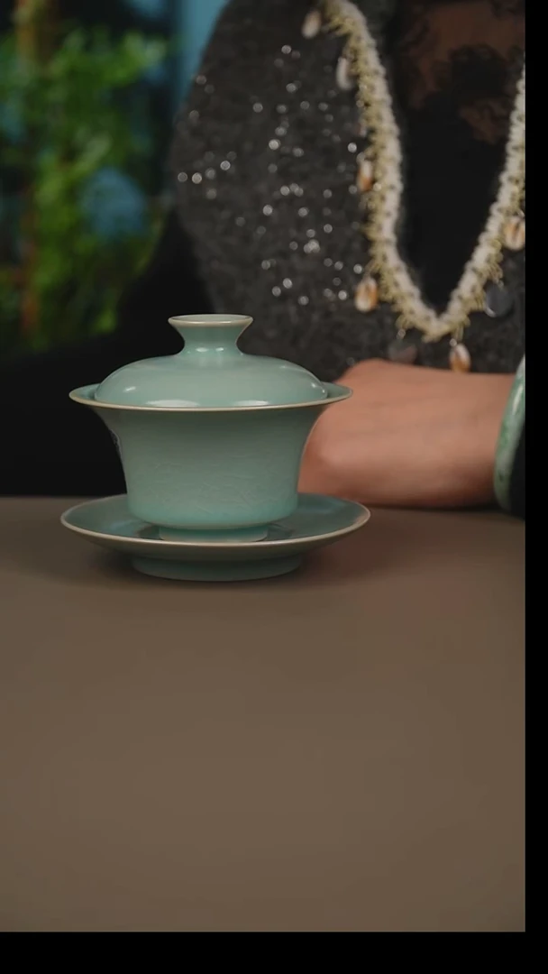 杯仿古天青马蹄盖碗一级