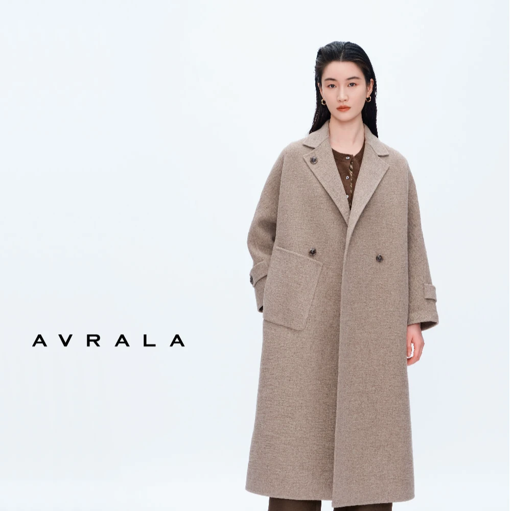 AVRALA单大贴袋装饰廓形感双面呢大衣7D74726