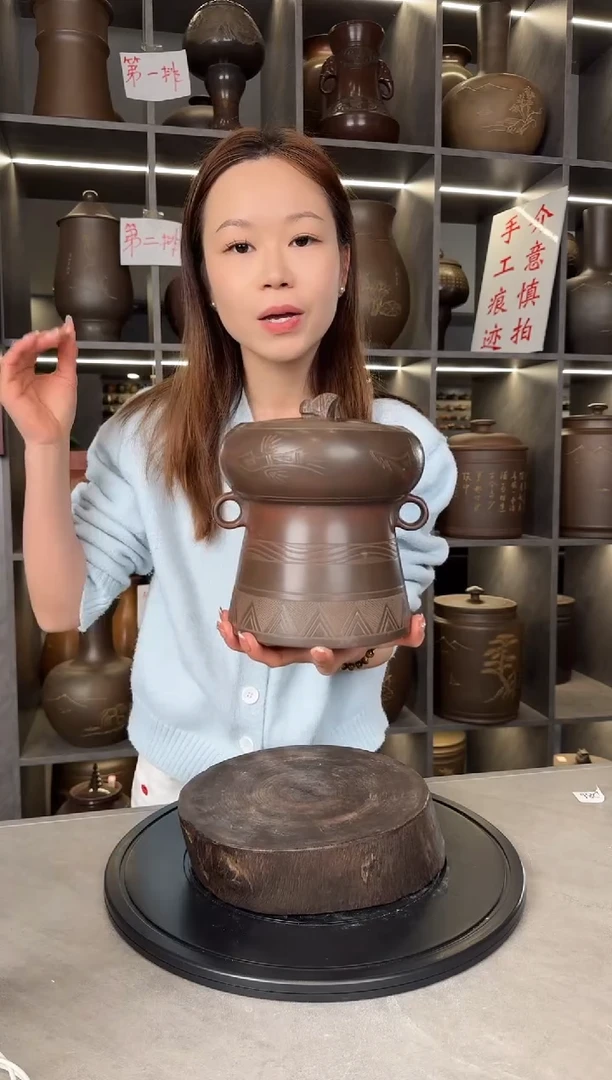 【闪购商品】罐本陶手作坭兴陶1斤装铜鼓茶叶罐手工痕迹
