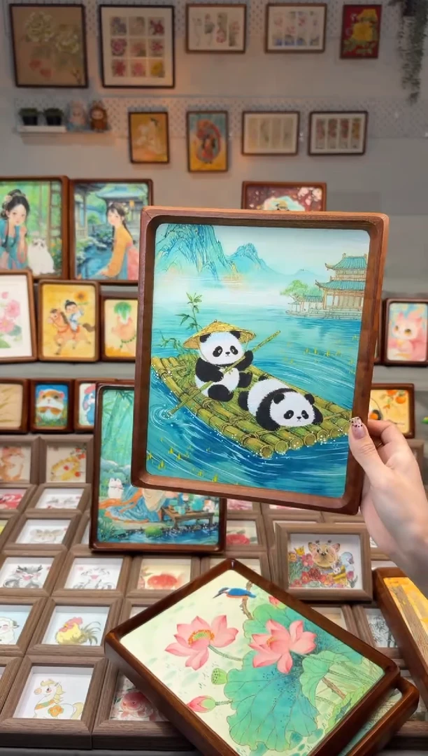 国画竹排熊猫 手绘国画10