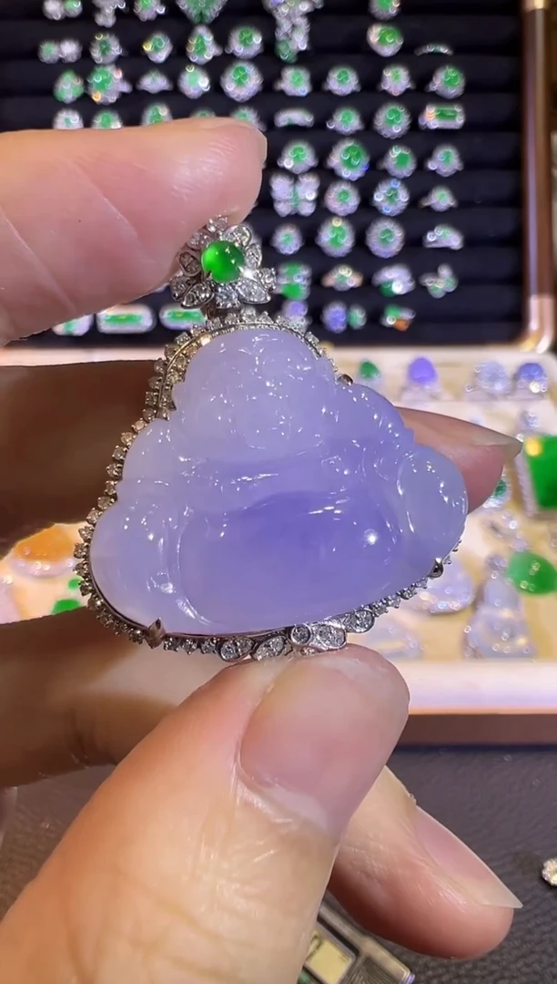 【闪购商品】翡翠吊坠(赠链)18K金镶嵌冰紫佛公吊坠