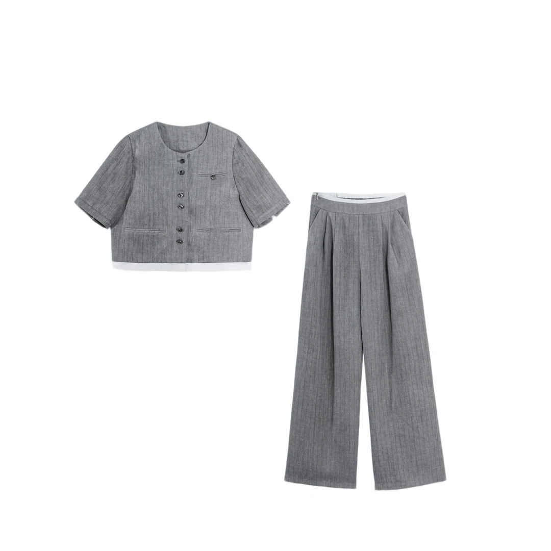 休闲风上衣女装夏季设计感时尚套装套装高腰显瘦休闲0017 XX