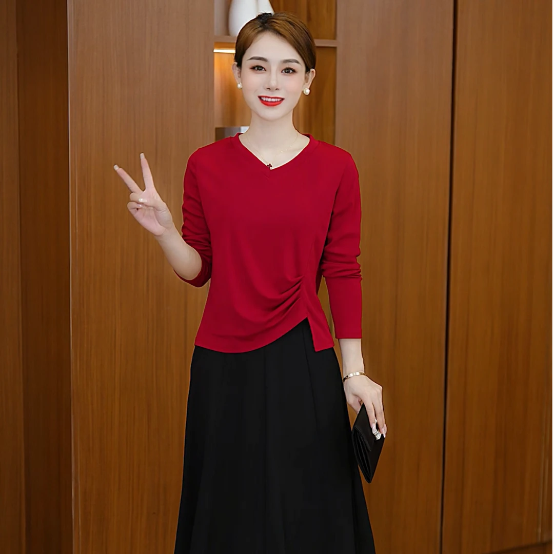 2025春装打底时尚百搭长袖气质高级不规则遮肚显瘦上衣长袖18#