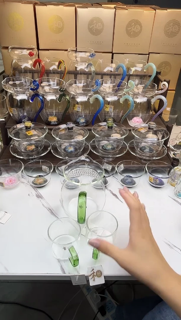 手工艺品琉璃禾器 观禄煮茶器湖绿
