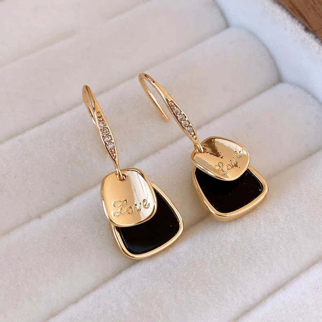 铜合金耳饰 锆石两片黑金时尚撞色耳环轻奢2025年爆款高级感耳环