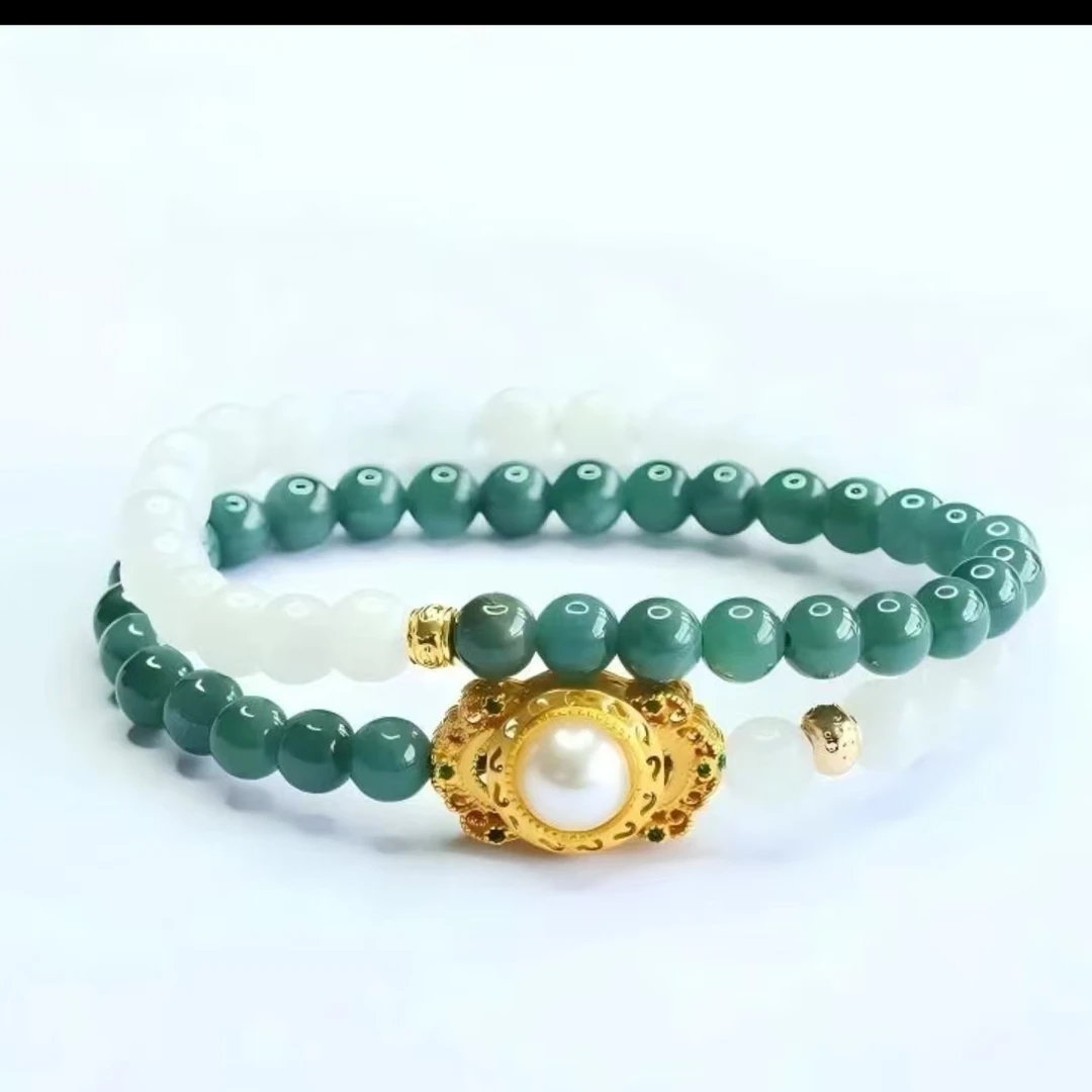 天然A货翡翠金丝玉双圈手串S55多样性发货