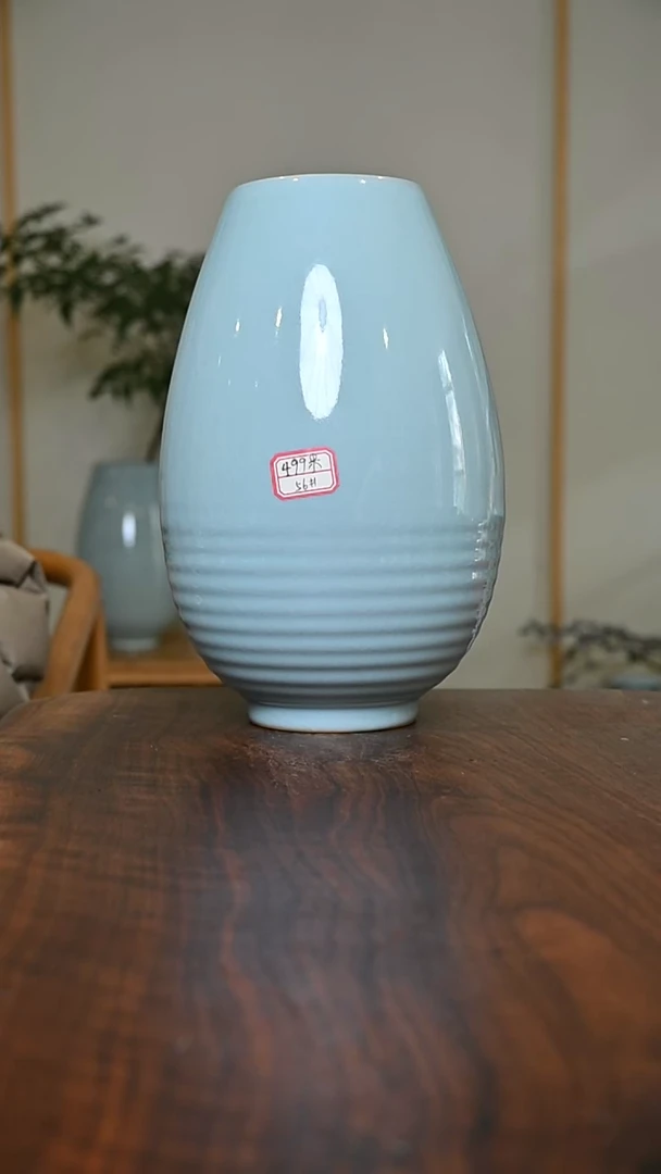 56#玄纹瓶 天青 微瑕 朱家汝窑款