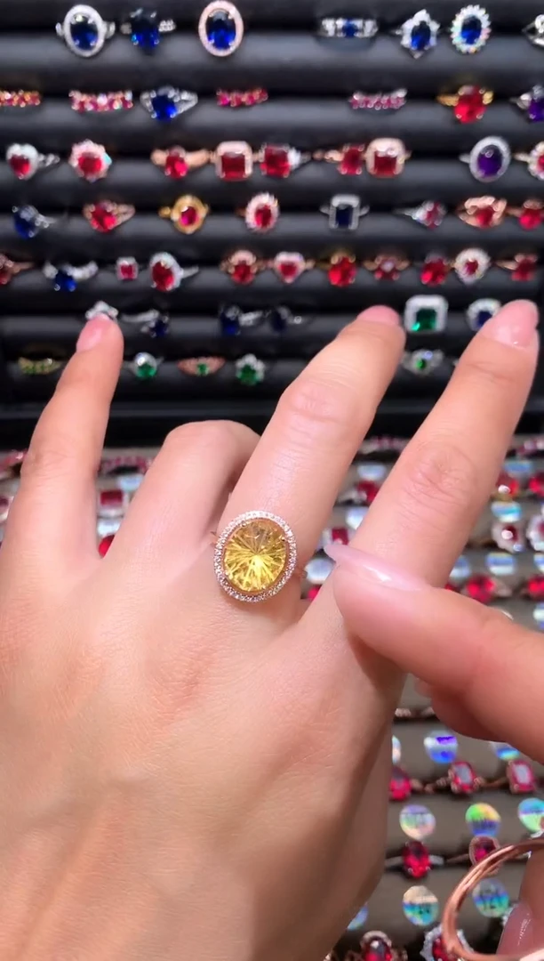 【闪购商品】水晶戒指银S925镶嵌1012黄水晶玫瑰金