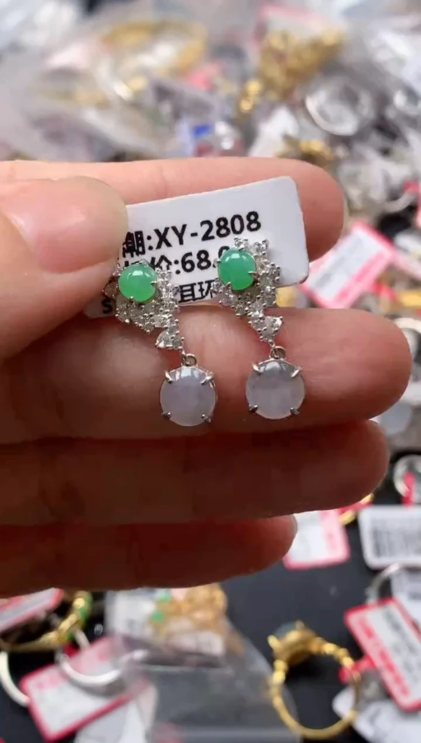 翡翠戒指银S925镶嵌天然A货缅甸翡翠