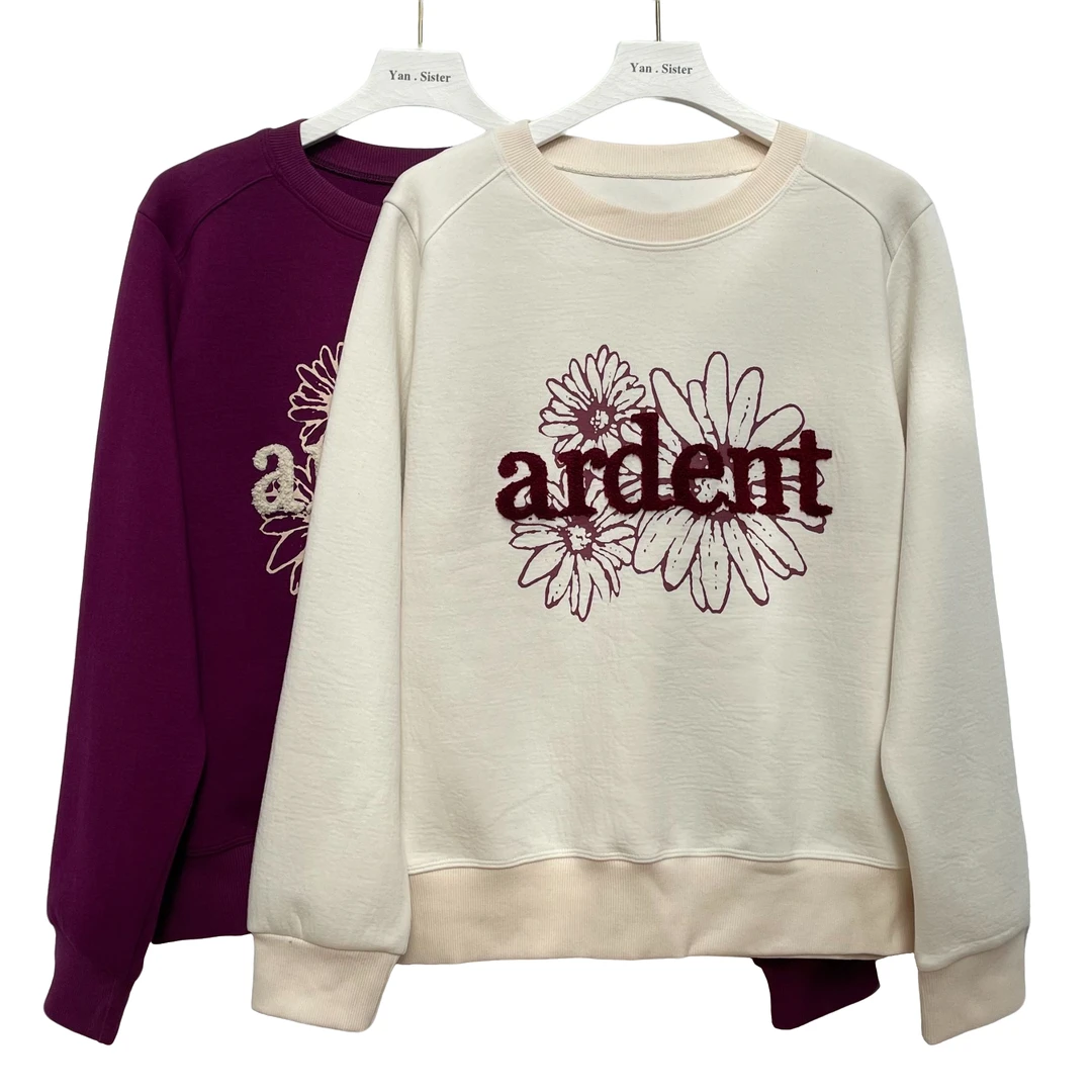 【延盛-花朵卫衣】韩国冬季时尚植绒字母印花圆领女士上衣卫衣