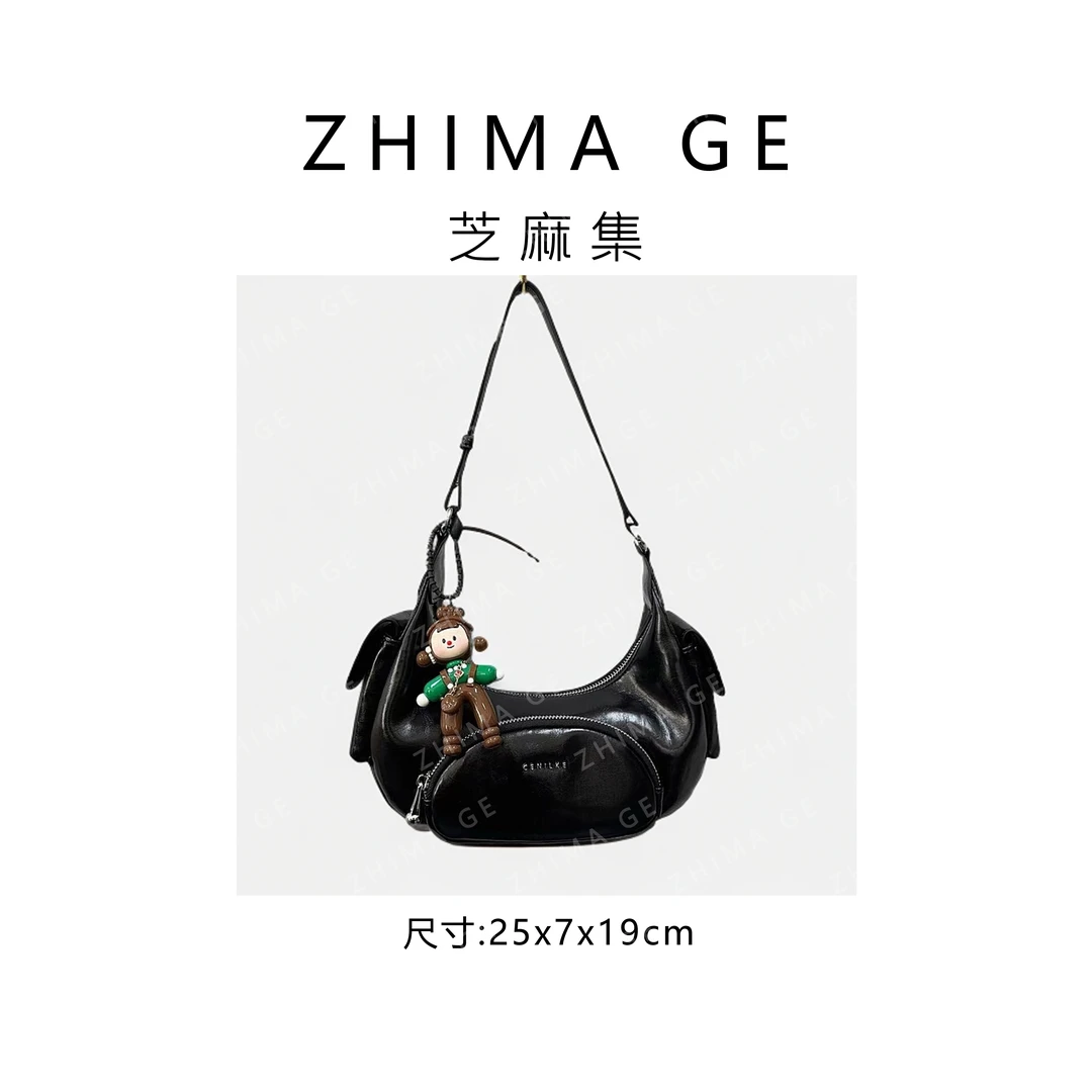 【芝麻集】QYX-81400-黑色RAIN.CUN腋下百搭时尚斜跨轻奢女包