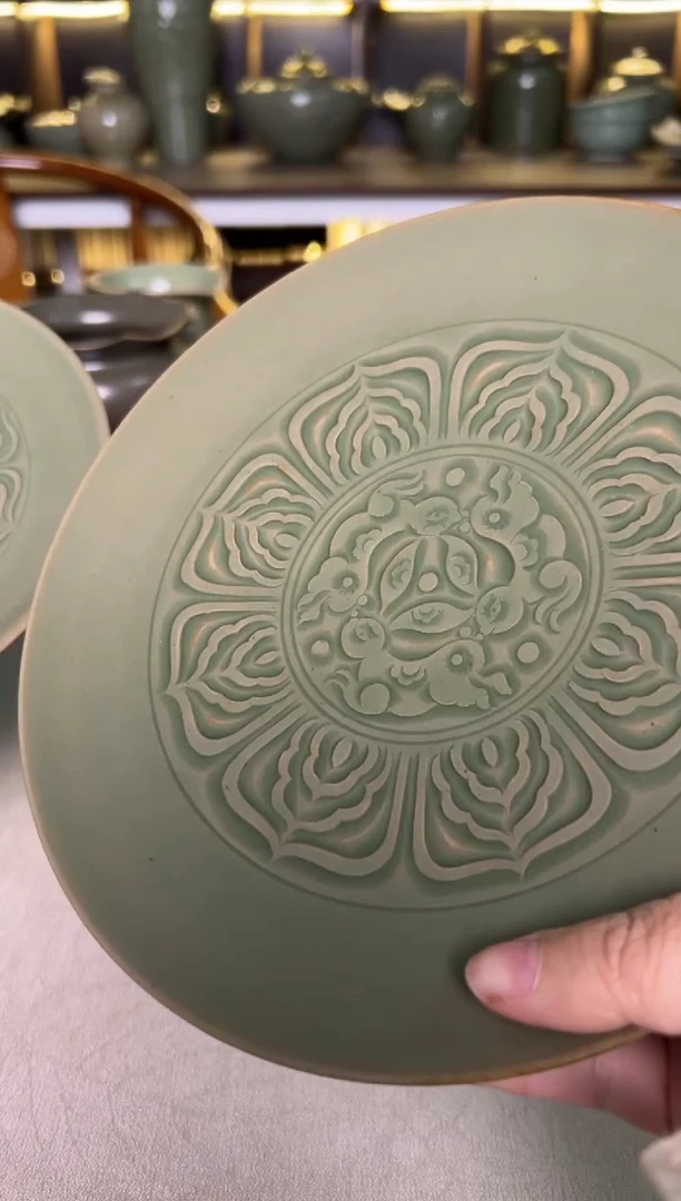 陶瓷耀州窑纯手工三兔共耳壶承赏盘微瑕矿点特价