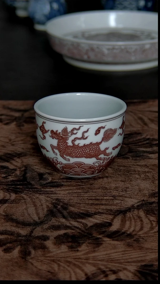 其他瓷釉里红麒麟踏浪杯