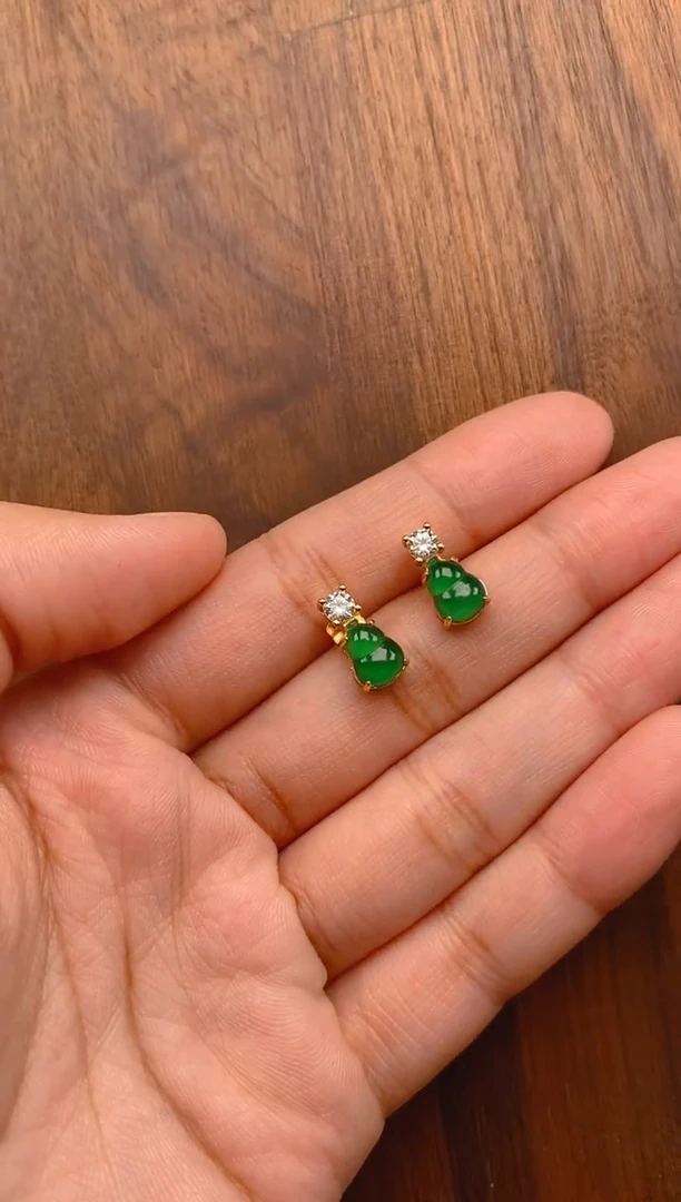 【闪购商品】翡翠耳饰银S925镶嵌葫芦耳饰