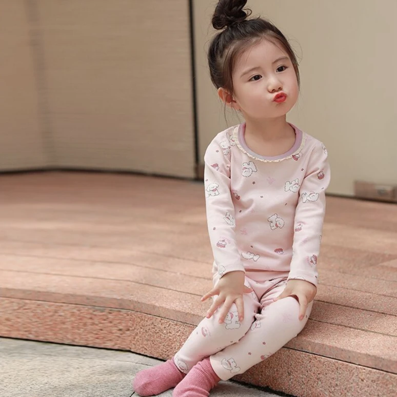 A45 儿童秋衣套装  裸粉围巾狗狗 【280克棉】