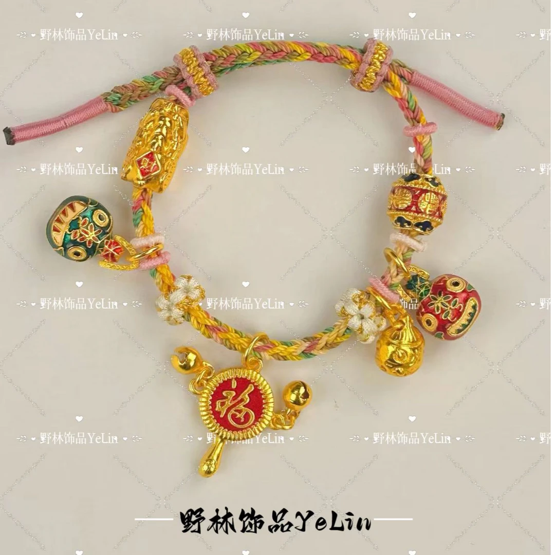 铜合金手链 珐琅手链 金店同款貔貅拨浪鼓吞吞一家手链国风轻奢