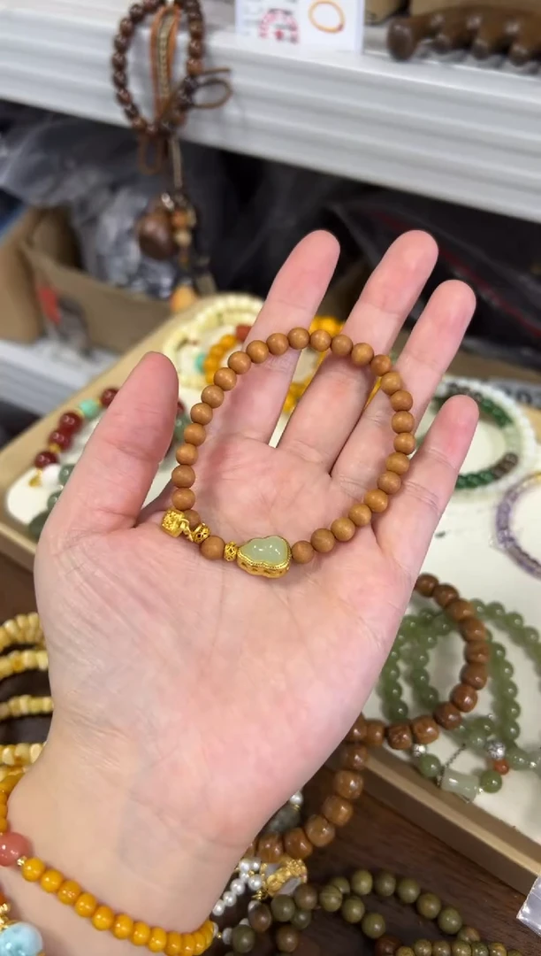 未镶嵌檀香木手串黑肉檀香木葫芦款手链[2340]